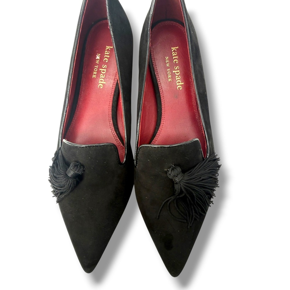 Kate Spade New York Adore Black Suede Tassel Pointed Toe Flats Size 8B - Picture 9 of 13